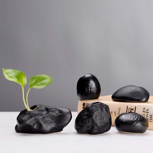 Black Small Stone Vase