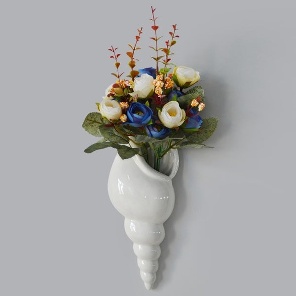White Ceramic Sea Shell Conch Wall Vase