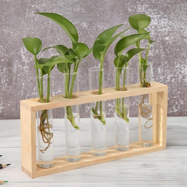 Wood Frame Glass Vase