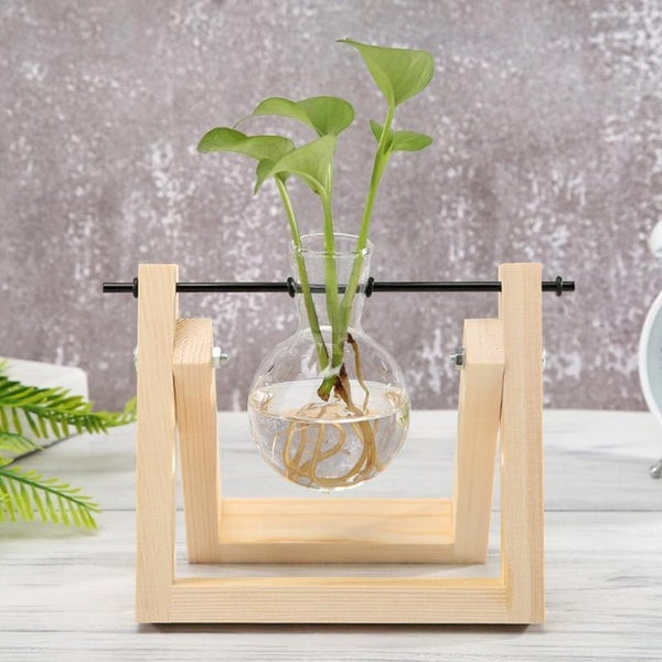 Wood Frame Glass Vase