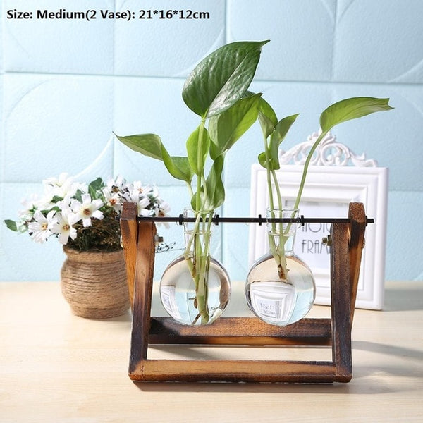 Wood Frame Glass Vase