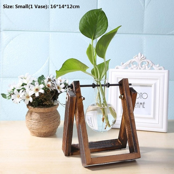 Wood Frame Glass Vase